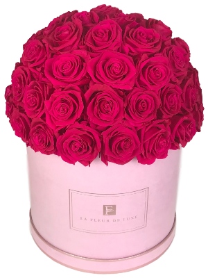 Dome-Shaped Pink Roses Bouquet in a Large Suede Round Box