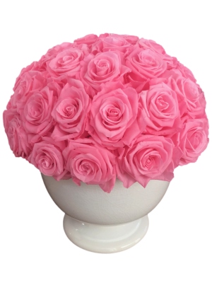 Dome-Shaped Long Lasting Rose Arrangement in a White Ceramic Bowl