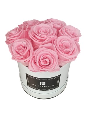 Pink Long Lasting Roses Bouquet in a X-Small Square White & Black  Box