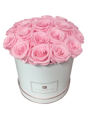 Dome-Shaped Pink Roses That Last a Year in a Medium Round White Box