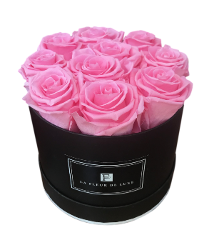 Pink Roses That Last a Year in a Small Round Black Box