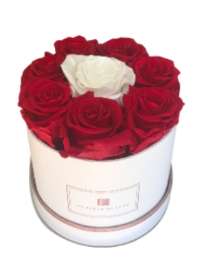 Roses That Last a Year with an Accent Rose Center in a Small Round Box