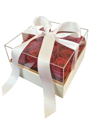 Red Long Lasting Roses Arrangement in a Gift Square Box