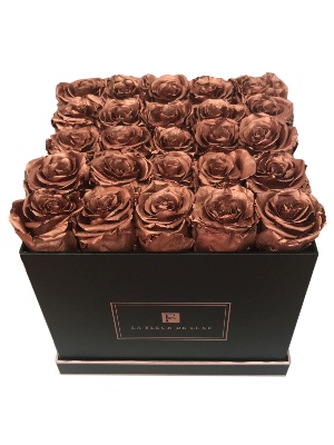 Rose Gold Roses That Last a Year in a Medium Square Box