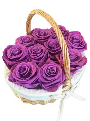 Violet Long Lasting Flower Arrangement in a Small Flower Basket