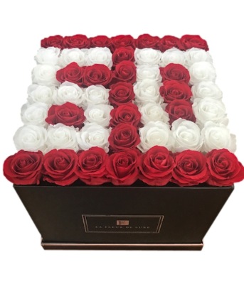 Number 60 Shaped Rose Flower Arrangement in a Square Box