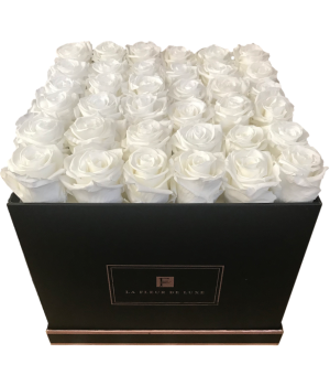 White Roses in a Large Square Black Box